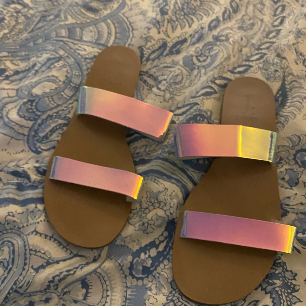 J. Crew iridescent flat sandals